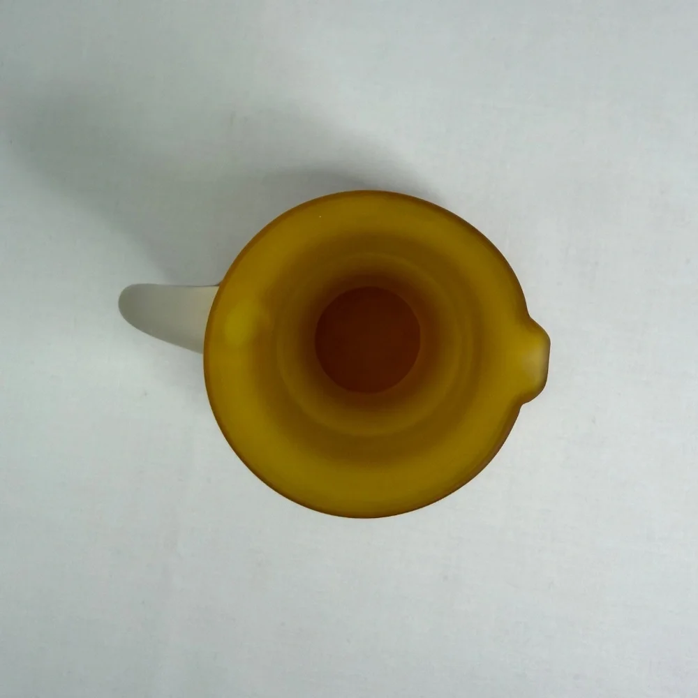 Vintage Hand Blown Pilgrim Satin Frosted Art Glass Amber Handle Mini Pitcher